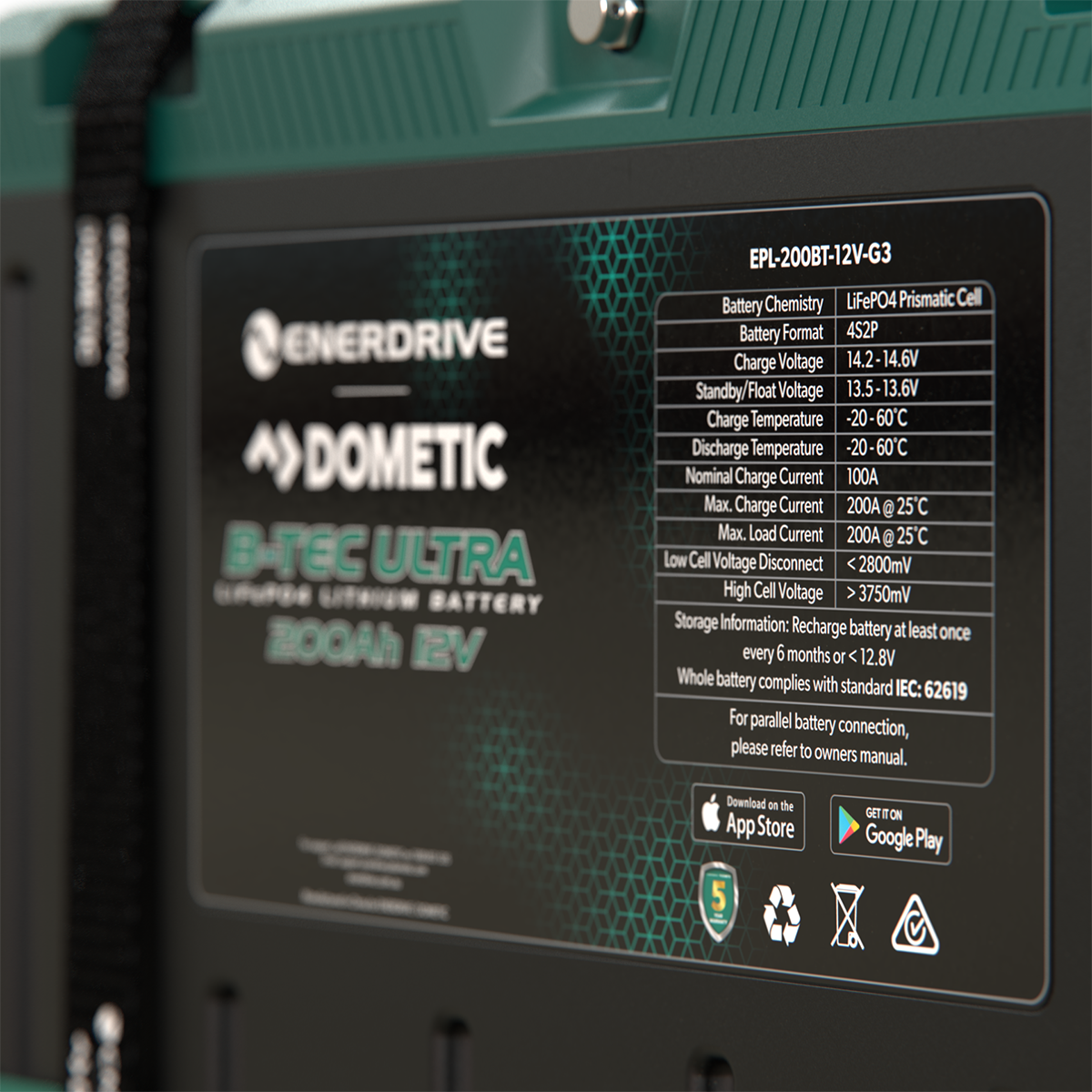 B-TEC ULTRA 12V 200Ah Lithium Battery IP67 Waterproof